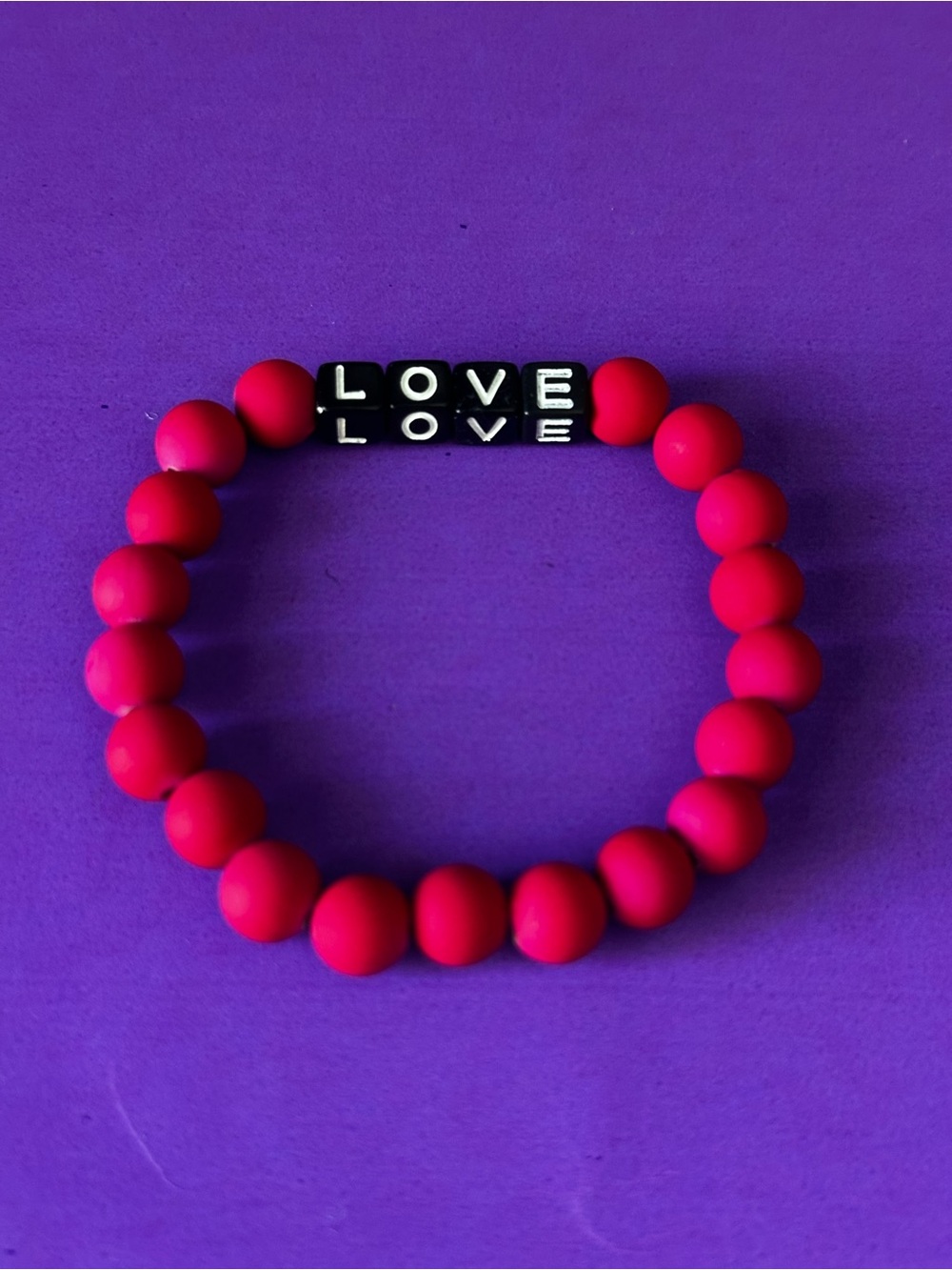 LOVE Beaded Bracelet - Bright Pink Handmade